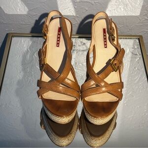 Prada Patent Leather Strappy Cork Sandals